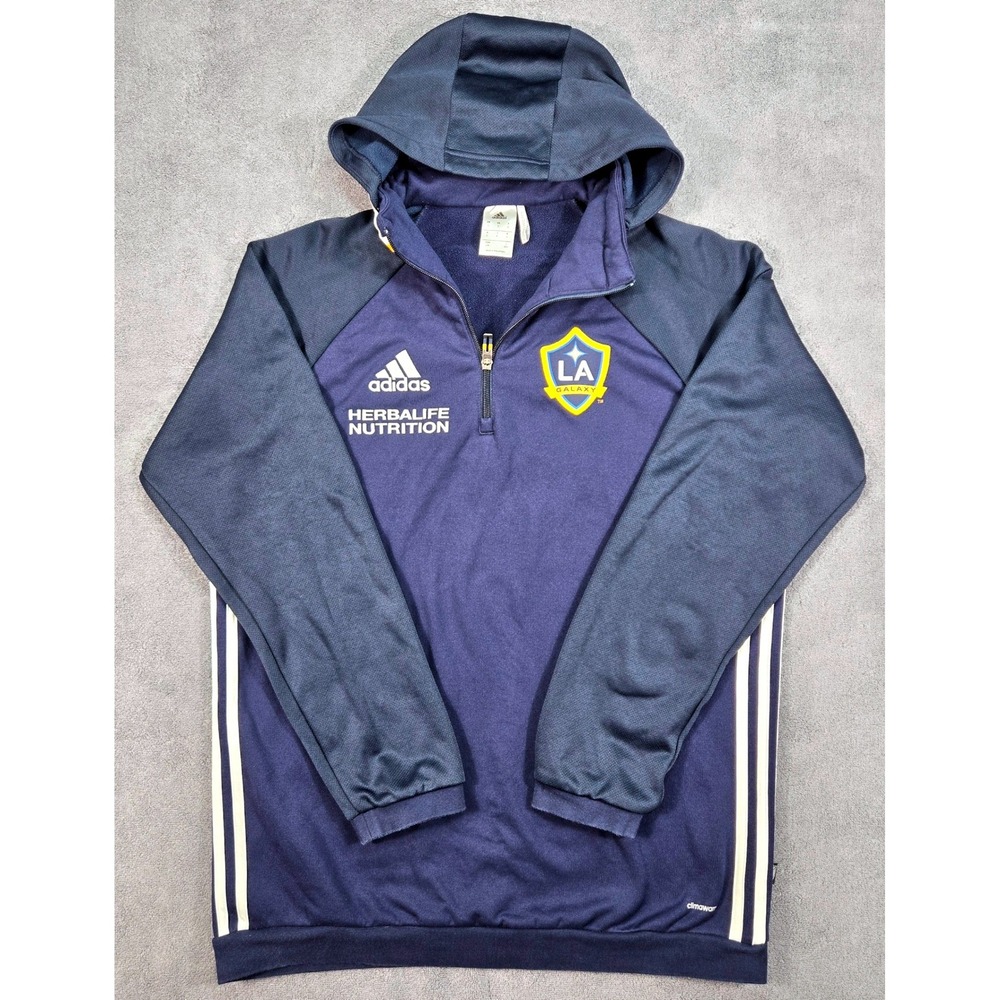 Adidas LA Galaxy Hoodie Mens Large Navy Blue Excellent Climawarm Quarter Zip MLS - Picture 2 of 16
